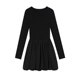 pusumede black round neck spliced ​​knitted dress for women long sleeve French temperament design flower bud short skirt