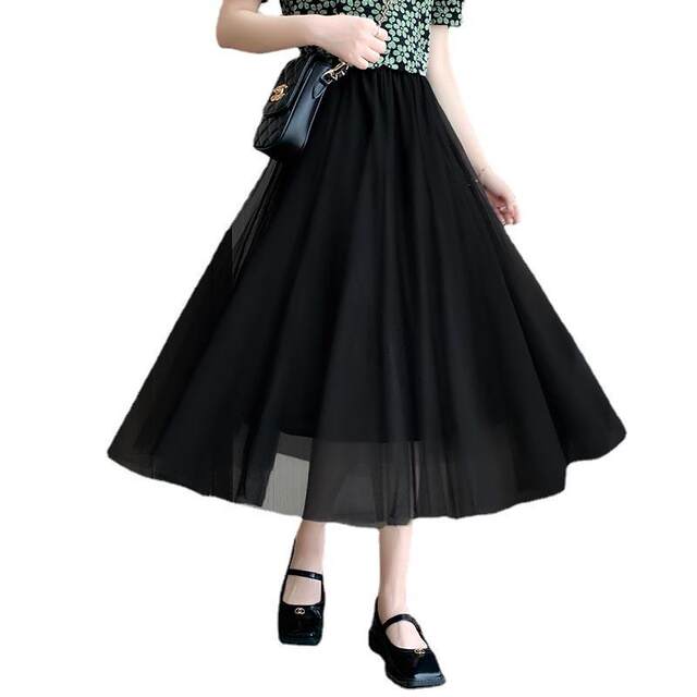 Loose mesh princess skirt for women with high waists showing spring and summer 2025 new A-line long skirt for mid-length skirt for women
