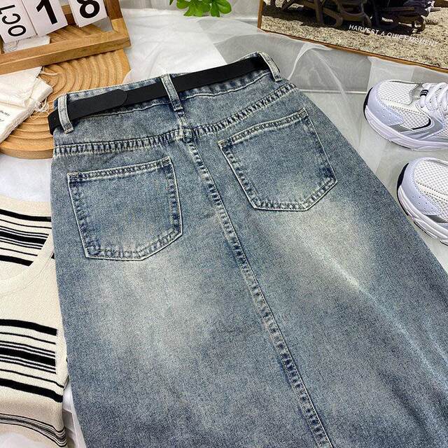 Retro blue buttons Design Senior Skirt Women's Mid -length high -waist A -line skirt 2025 New denim skirt ins