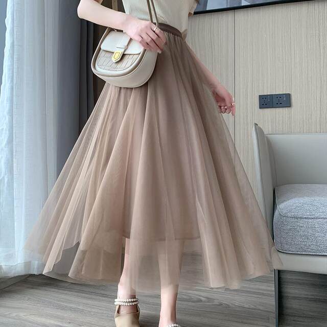 Loose mesh princess skirt for women with high waists showing spring and summer 2025 new A-line long skirt for mid-length skirt for women
