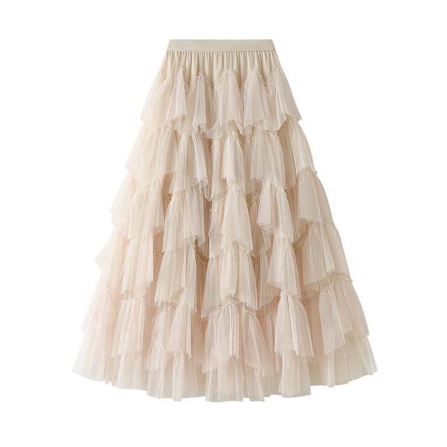 Cake skirt 2025 autumn new mesh long skirt design skirt versatile mesh spliced ​​puffy skirt 1219 custom