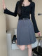 Fat M retro belt mid-length skirt for women in spring small short skirt large size slim and a pleated skirt
