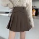 Large size super hot brown pleated skirt short skirt autumn and winter belly puffy skirt fat mm college style slim A-line skirt