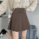 Large size super hot brown pleated skirt short skirt autumn and winter belly puffy skirt fat mm college style slim A-line skirt