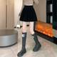 Large size gold velvet A-line skirt showing legs long and short skirt autumn and winter Korean style college style umbrella skirt women's black pleated skirt