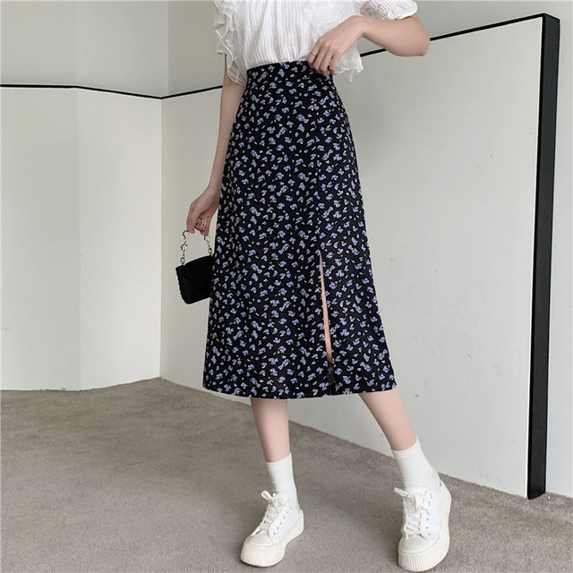 Chiffon mid-length sweet floral skirt large size high waist slim arm-packing skirt fat mm hip long skirt
