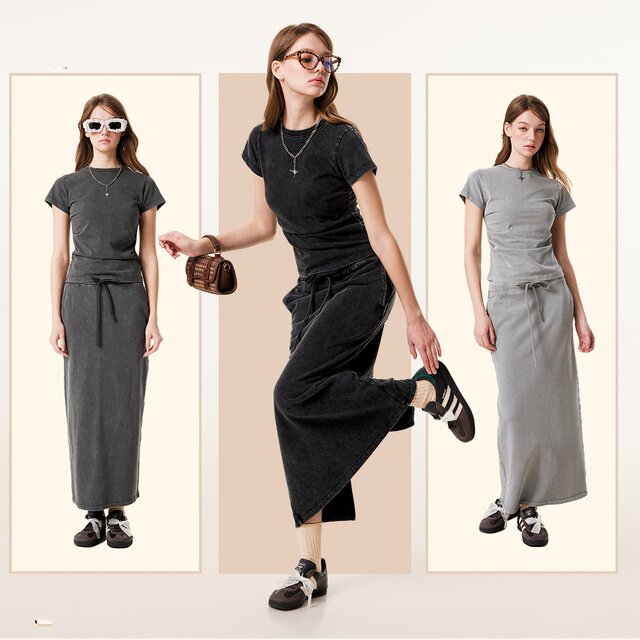 American fashion brand washing and old long A-line skirt with a slit high waist covering the strap to make you look slim straight and loose skirt for women
