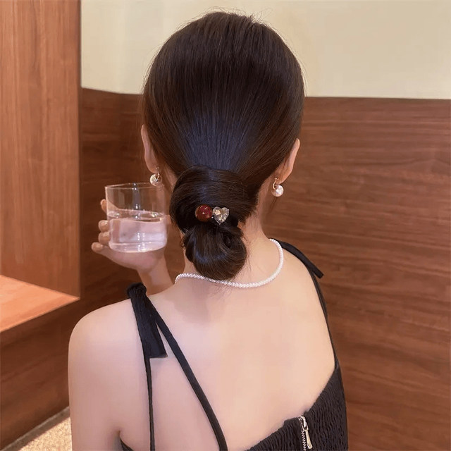 Anchor red pearl sparkling diamond hair band for women 2024 new style rubber band hair rope high-end hair rope hair accessory