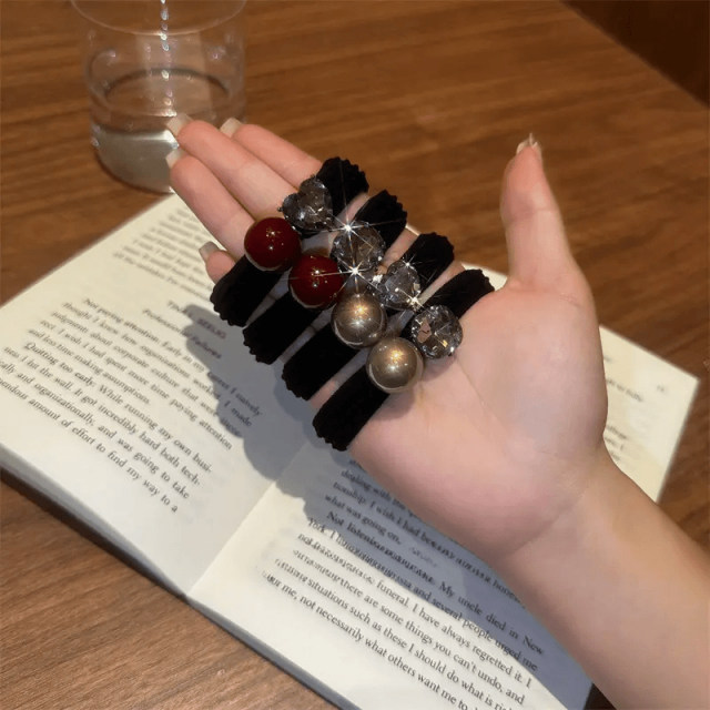 Anchor red pearl sparkling diamond hair band for women 2024 new style rubber band hair rope high-end hair rope hair accessory