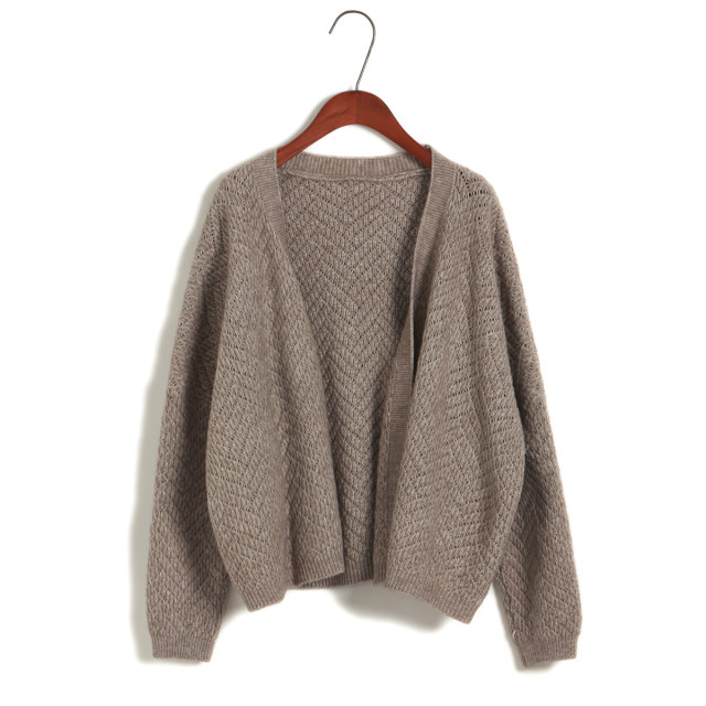 Simple, no button-up V-neck short loose sweater cardigan jacket spring and autumn women's sweater solid color top