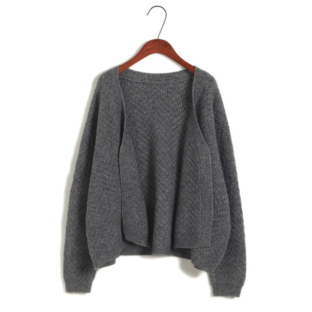 Simple, no button-up V-neck short loose sweater cardigan jacket spring and autumn women's sweater solid color top