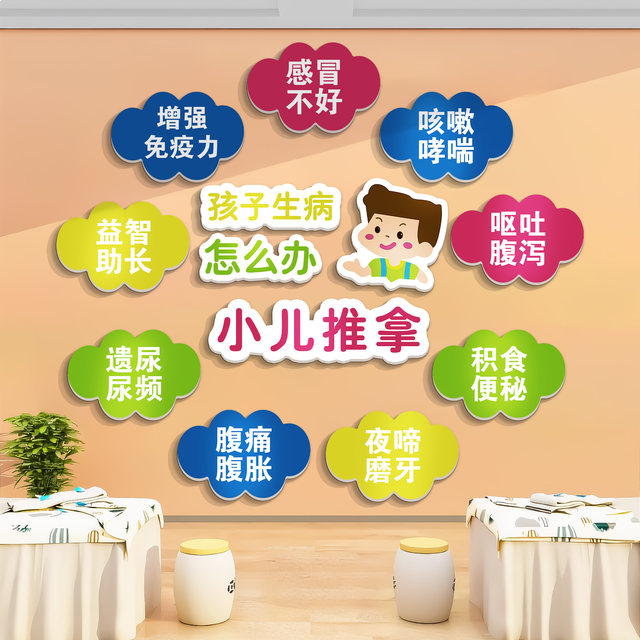 Children's massage parlor layout, spleen and stomach massage technique map, mother and baby shop wall decoration, advertising and cultural background