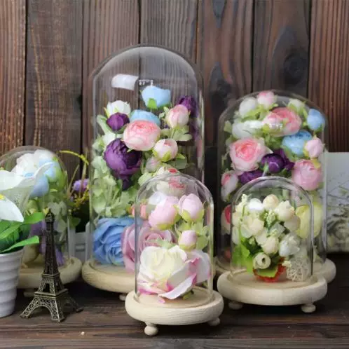 干花瓶子密封玫瑰花展示玻璃罩创意花束保存永生花标本软木塞