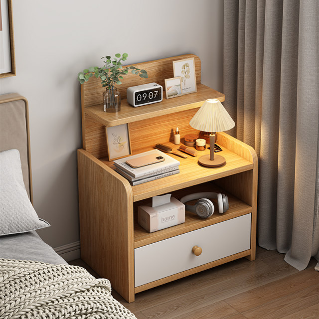 Bedside table simple modern solid wood leg storage cabinet small simple ...