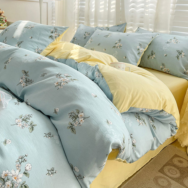 French light luxury ins washing cotton linen four-piece set Class A mother and baby quilt cover Student three-piece set dormitory bed sheets and bed covers