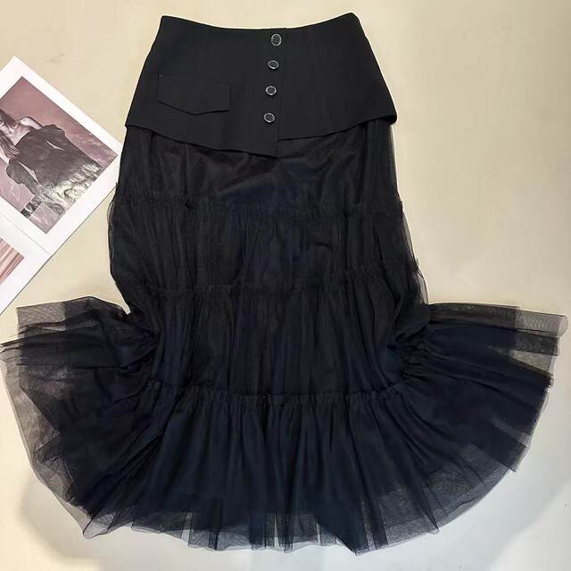 
Spring and summer mid-length mesh skirt design solid color skirt makes you look slim and simple and versatile cake skirt for women
