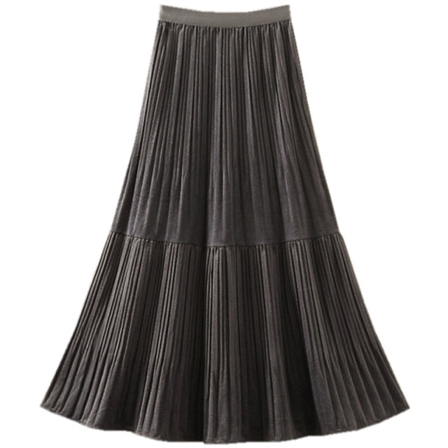 2024 Spring and Autumn New Elastic High Waist All-match Corduroy Pleated Skirt Spliced ​​Velvet Skirt Long Skirt Women's Skirt
