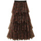 2024 spring and summer new high-waist multi-layer irregular plaid tulle skirt spliced ​​plaid mesh long skirt women's skirt