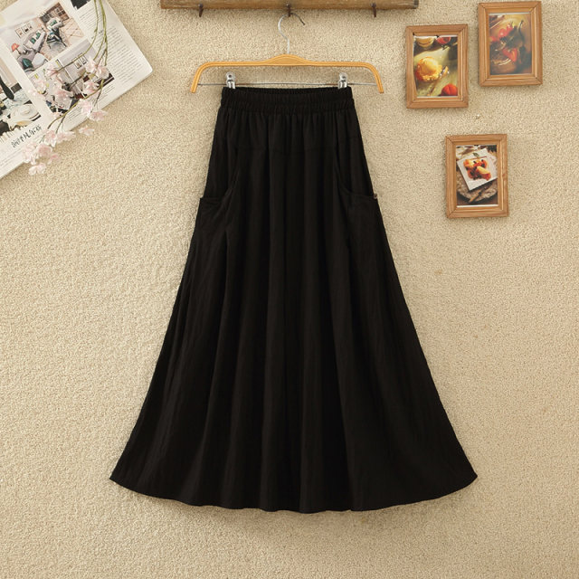 2024 summer new design elastic pocket skirt for women splicing button casual versatile A-line skirt long skirt
