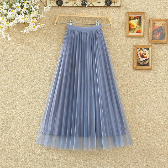 Wear golden velvet pleated skirts on both sides, women's spring and autumn, high waist, thin waist, and hi -shaped gauze mid -length skirt
