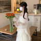Ruffled long-sleeved French niche square collar chiffon skirt for women 2025 spring and summer new fairy princess dress
