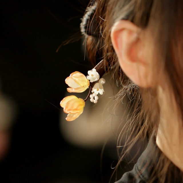 Tulip wood hairpin hair cheongsam accessories hairpin headdress classical Chinese style temperament ball hair ornament hairpin for women