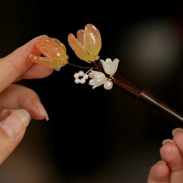 Tulip wood hairpin hair cheongsam accessories hairpin headdress classical Chinese style temperament ball hair ornament hairpin for women