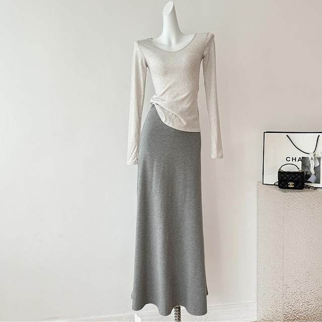 Gray skirt for women 2025 spring and summer drooping modal loose versatile soft and casual simple A-line long skirt