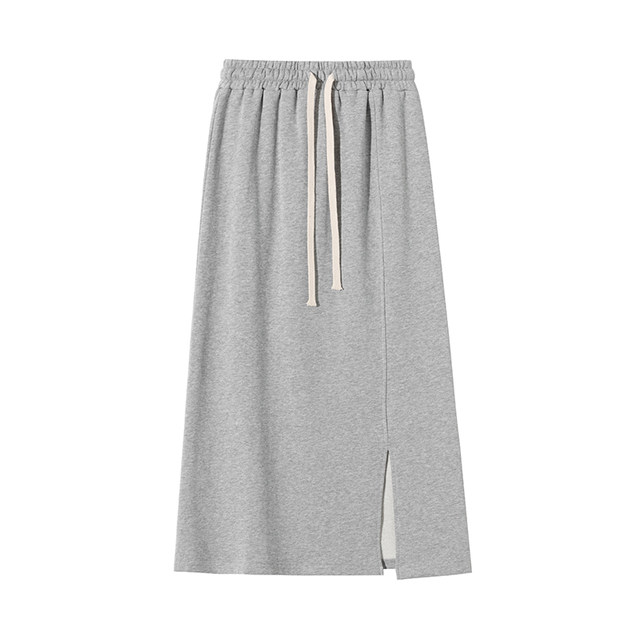 Grey sweat skirt with terry skirt with autumn and winter slit medium-length pear shape high waist sports hip straight skirt