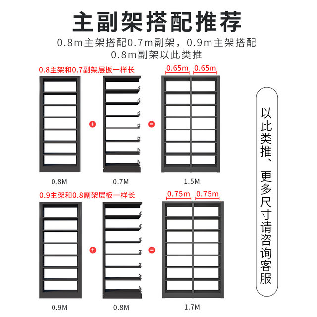 Yuzheng 2.2m seven-layer bookshelf student home home library bookshelf floor-standing multi-layer steel children's bookshelf