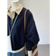 Extra large size 300 Jin [Jin equals 0.5 kg] Niche design polo neck fake two-piece contrasting spliced ​​sweatshirt for women autumn fat MM lapel top