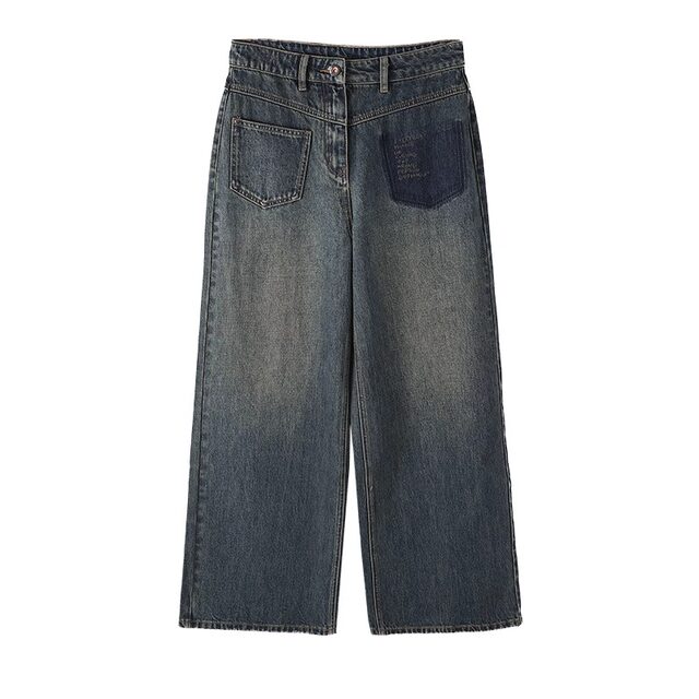 Jinggu black label JGGU washing cotton high waist droop wide-leg jeans for women

