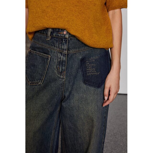 Jinggu black label JGGU washing cotton high waist droop wide-leg jeans for women
