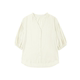 Japanese lantern sleeve thin pleated texture shirt V-shaped exquisite lace collar fall shoulder mid-sleeved design loose and light