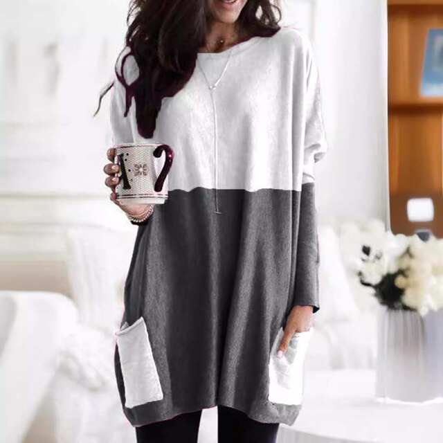 New European and American autumn long-sleeved casual pocket shirt top for women
