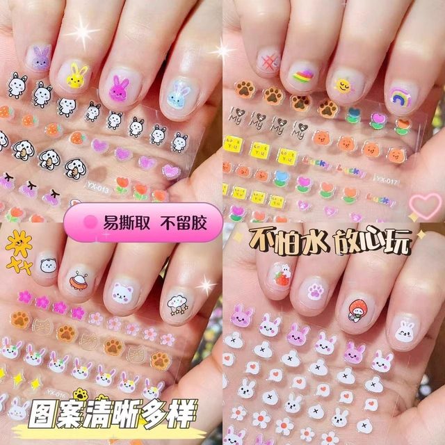 Children's nail stickers are safe and environmentally friendly nail art cartoon bunny non-toxic and odorless girl toy nail stickers