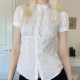 IAEY French royal sister Fan wooden ears stand-up collar white casual shirt accordion pleated design waist-breasted shirt summer
