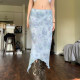 IAEY French romantic retro floral low waist skirt beach vacation style ruffle pure slit midi skirt
