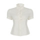 IAEY French royal sister Fan wooden ears stand-up collar white casual shirt accordion pleated design waist-breasted shirt summer
