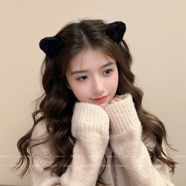 Plush princess head cat ears hairy small scratch clip women's hair card autumn and winter hair accessories hair clip side bangs clip headdress