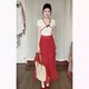 French retro polka dot printed ruffle red high skirt summer new temperament elegant cake long skirt women