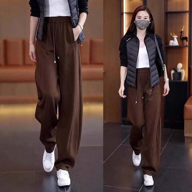 Lamb velvet wide-leg pants for women in autumn and winter Chenille women's pants plus velvet thickened warm large size mother's straight pants