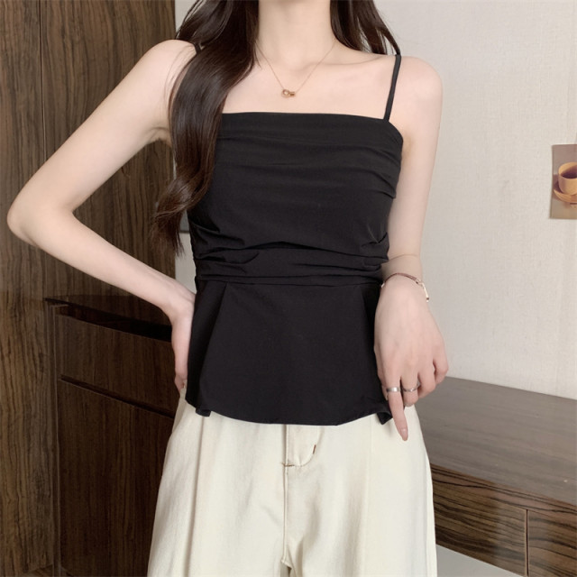 
Large size ruffled sleeveless top for women in summer suit and high-end style. niche slim and beautiful back strap vest