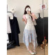 Sweet style irregular lace spliced ​​plaid skirt for women 2025 summer high waist slim A-line skirt
