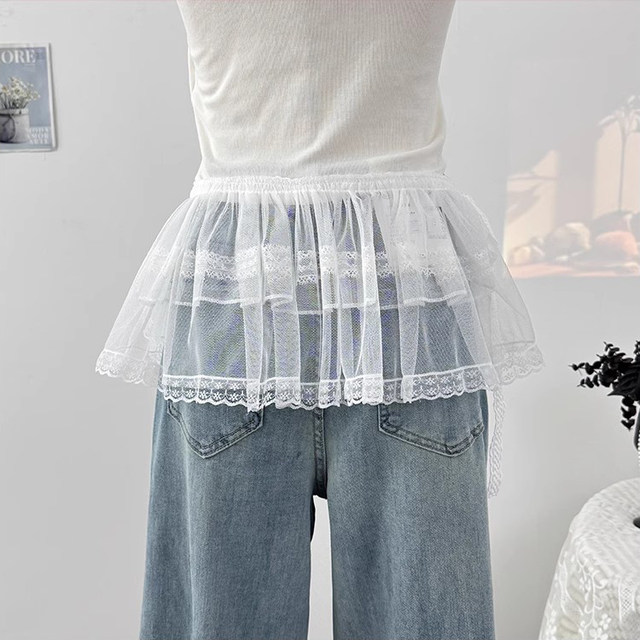 Retro Korean version of lace hooked mesh skirt for women in spring 2025 niche layered cake short skirt ass curtain