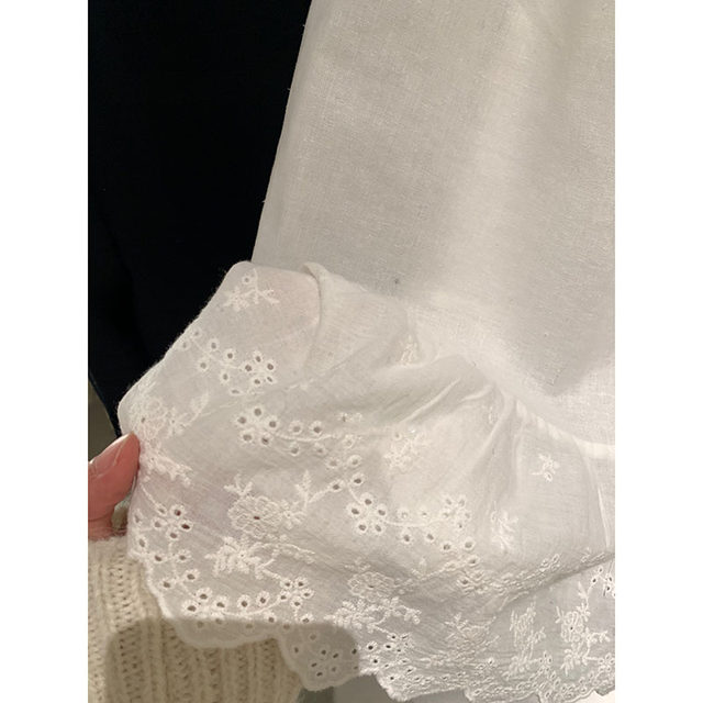 Early spring pure lustrous sling shirt for women with layered inner layer with white super fairy temperament lace