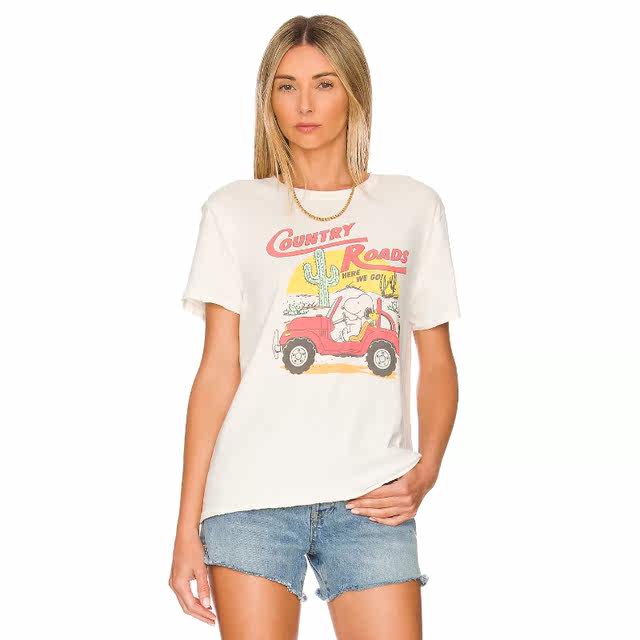 Junk Food White Round Neck T-shirt Cartoon Pattern Loose Casual Short Sleeve Top REVOLVE Niche New Style
