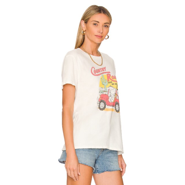 Junk Food White Round Neck T-shirt Cartoon Pattern Loose Casual Short Sleeve Top REVOLVE Niche New Style
