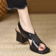 6cm square toe thick heels high heels for women 2025 summer new comfortable soft leather open toe one-strip Roman sandals