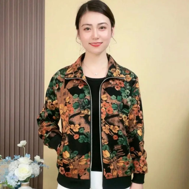 High-end coat women's long-sleeved lapel spring and autumn new 2025 loose top versatile jacket middle-aged and elderly mothers' outfit